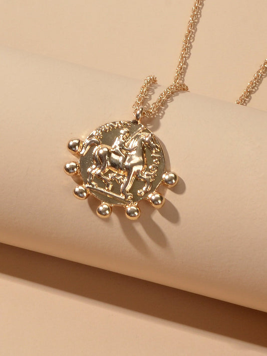 Collier Doré Médaillon Cheval Vintage
